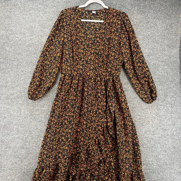 Old Navy Dresses & Skirts - Old Navy Dress Size L Black Floral Wrap V-Neck Prairie Cottagecore‎ Boho Peasant